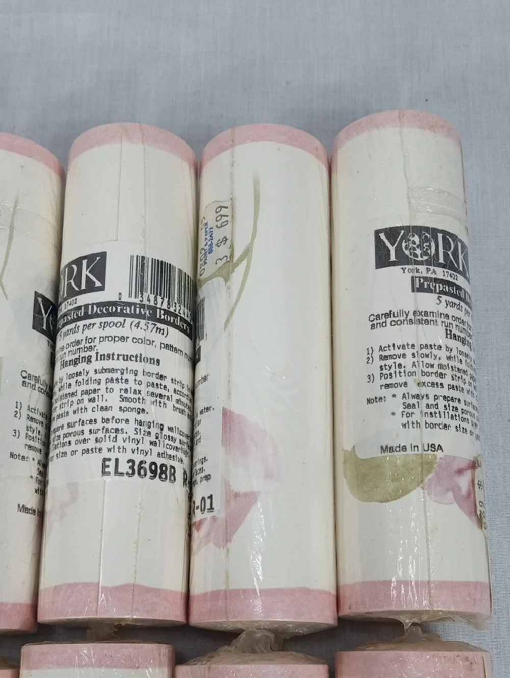 York Wallpaper Border Rolls Pink Floral Trim - Set of 11